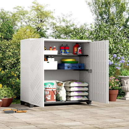 ZZM Indoor/Outdoor Storage Cabinet Waterproof, 34"x15"x34" Plastic Outdoor Storage Box for Garden Balcony Bathroom, All Weather Outdoor Storage Clearance, DIY Usage, with 2 Shelf (Black)