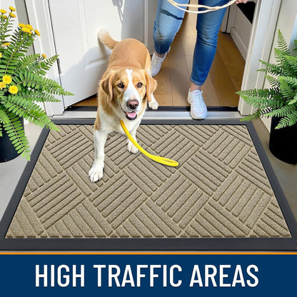 OLANLY Front Door Mat Outside Entrance 29.5x17, Absorbent, Heavy Duty Sturdy Natural Rubber Doormat Indoor Outdoor, Stain and Fade Resistant, Non-Slip Low Profile Floor Mat for Entryway, Grey Diamond