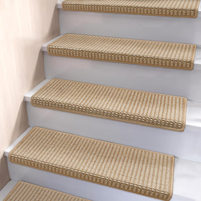 Brakki Bullnose Carpet Stair Treads, Non Slip Stair Treads for Wooden Steps Indoor, Stair Runner, Soft Stair Rugs, Edging Stair Protectors, Washable, 29.5"x9.5"x1.5" 14pcs, Beige