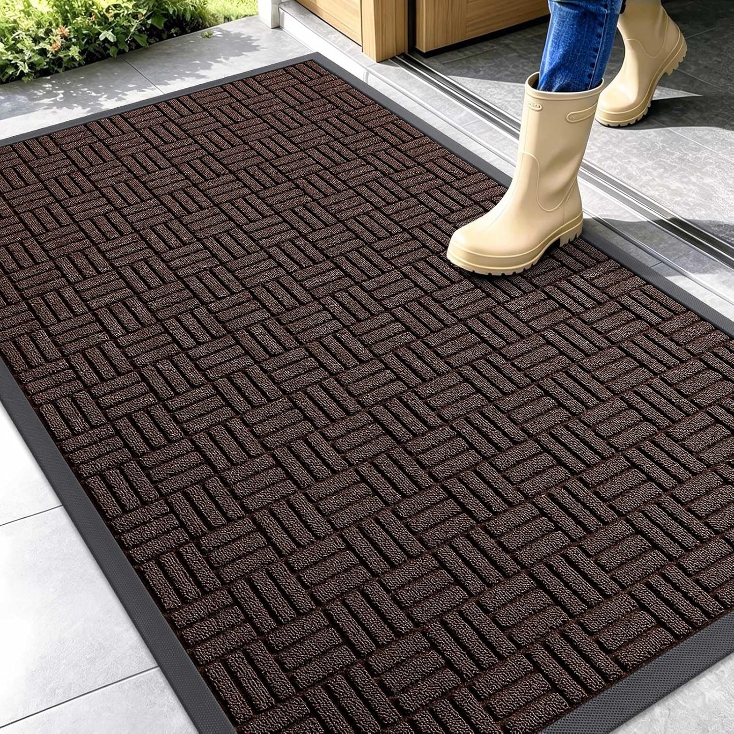 OLANLY Front Door Mat Outside Entrance 29.5x17, Absorbent, Heavy Duty Sturdy Natural Rubber Doormat Indoor Outdoor, Stain and Fade Resistant, Non-Slip Backing Low Profile Floor Mat for Entryway, Grey