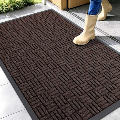 OLANLY Front Door Mat Outside Entrance 29.5x17, Absorbent, Heavy Duty Sturdy Natural Rubber Doormat Indoor Outdoor, Stain and Fade Resistant, Non-Slip Backing Low Profile Floor Mat for Entryway, Grey