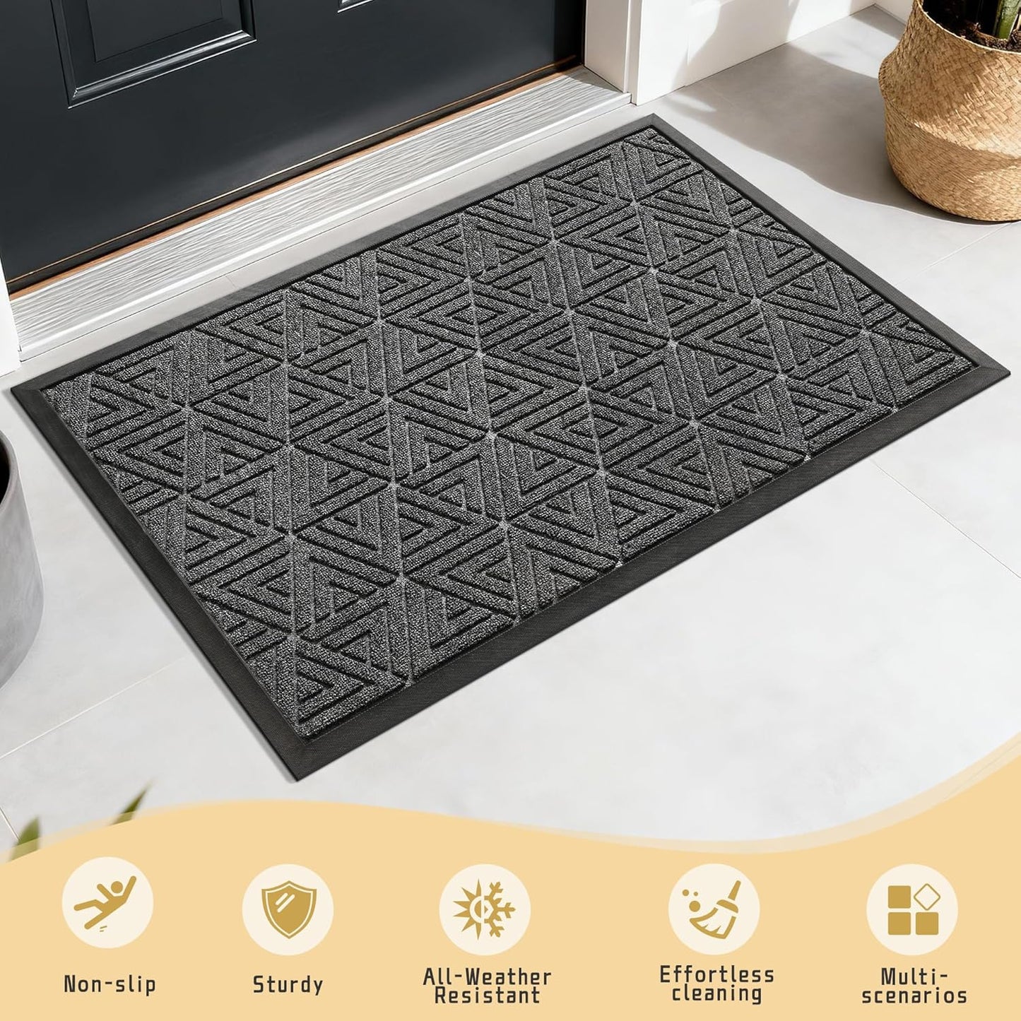 Yimobra Front Door Mat Outside Entrance 29.5x17, Waterproof Heavy Duty Outdoor Mats for Front Door, Non Slip Rubber Entry Mat for Garage Patio Indoor, Grey