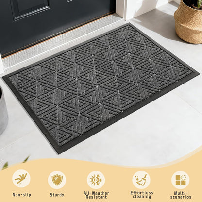 Yimobra Front Door Mat Outside Entrance 29.5x17, Waterproof Heavy Duty Outdoor Mats for Front Door, Non Slip Rubber Entry Mat for Garage Patio Indoor, Grey