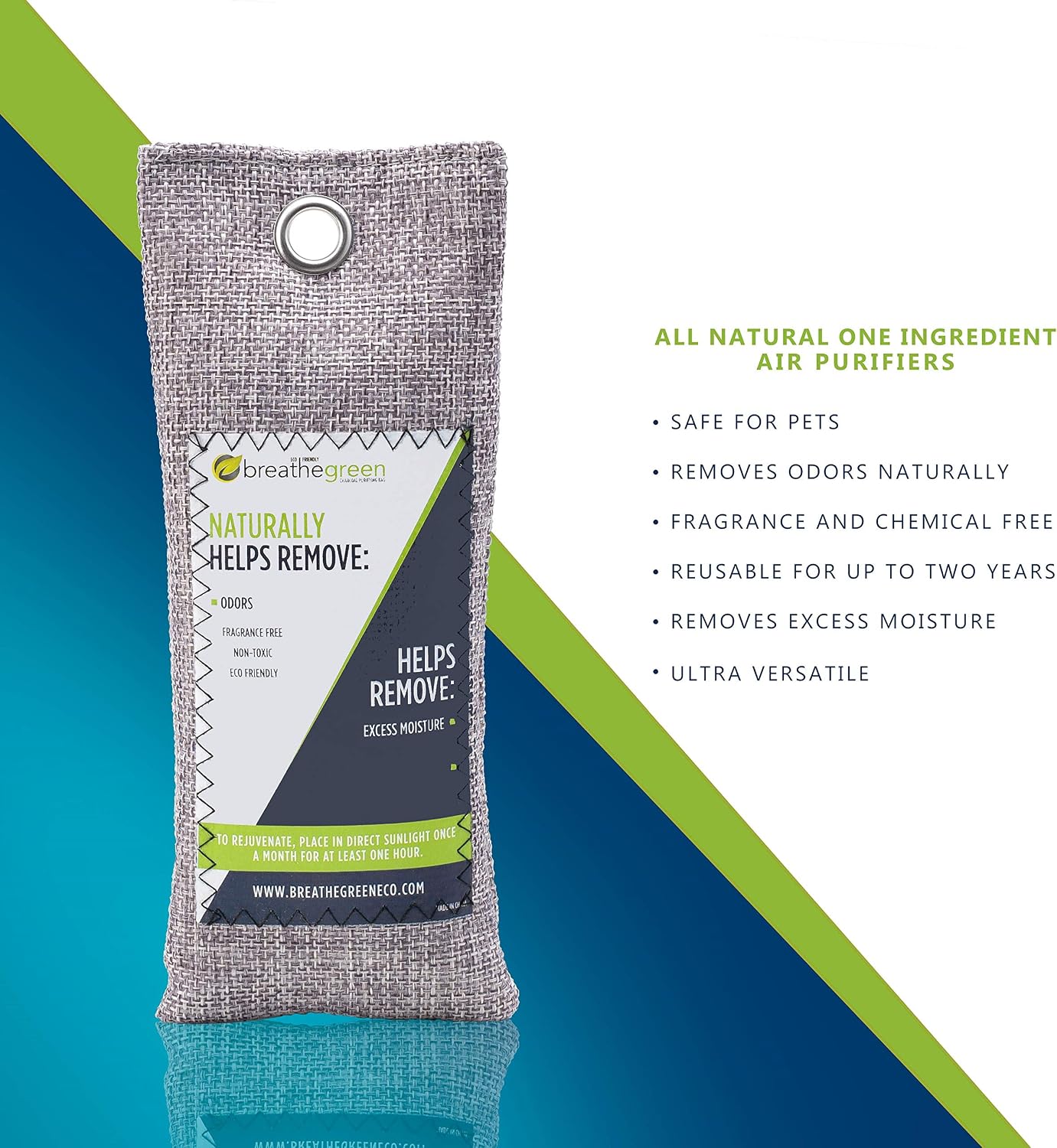 Breathe Green Charcoal Shoe Odor Eliminator Bags (8-Pack) | Activated Bamboo Charcoal Shoe Deodorizer | Natural Air Freshener Helps Remove Odors & Moisture | Odor Eliminator for Car, Closet, Gym Bag,