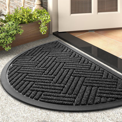 tchdio Door Mat Outdoor Indoor Entrance Doormat-Semicircular Durable Rubber Non Slip Front Door Mat for Outside Inside Entry Entryway Dirt Trapper WelcomeMat for Muddy Paws and Shoes-Black 17”x30”