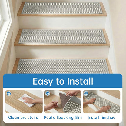 Chenille Stair Treads for Wooden Steps 8"x30" (15 Pack), Ultra Soft Non-Slip Carpet Stair Runners Indoor, Peel and Stick Self-Adhesive Step Rugs for Kids & Dogs, Machine Washable, Gray