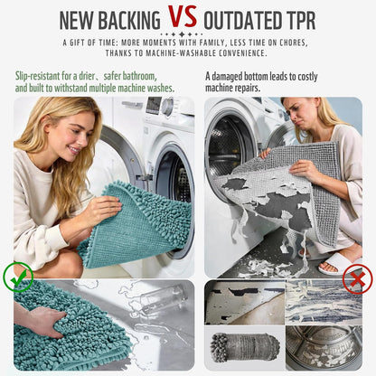 Yimobra Bathroom Rugs Non Slip Washable - Ultra Soft Absorbent Chenille Bath Mat, Quick Dry Shaggy Floor Carpet for Tub Shower, Gray Home Decor Accessories, 24x17 Inch