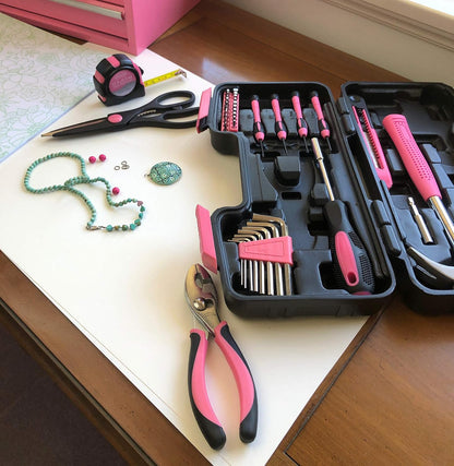 Apollo Tools Original 39 Piece General Household Tool Set in Toolbox Storage Case with Essential Hand Tools for Everyday Home Repairs, DIY and Crafts Red/Black - DT9706