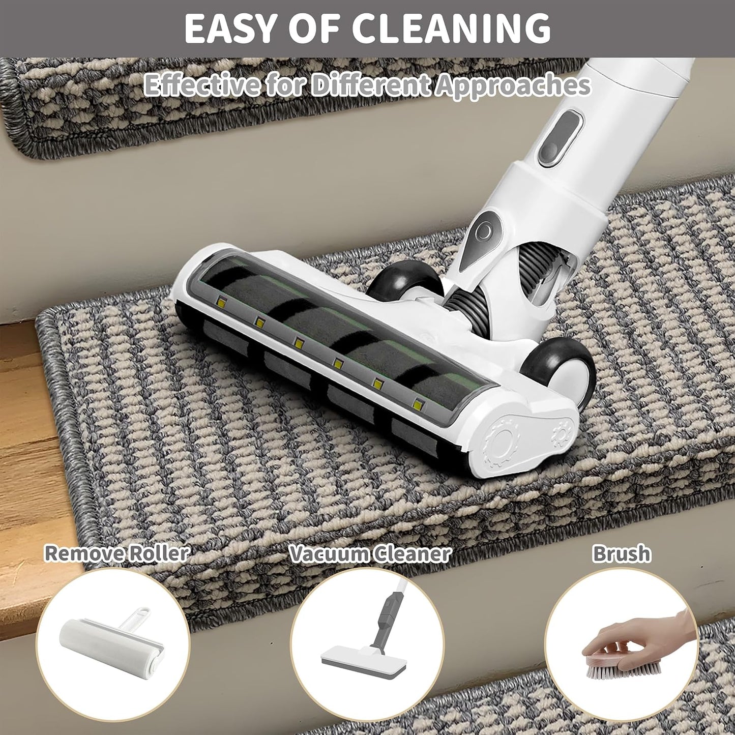 Brakki Bullnose Carpet Stair Treads, Non Slip Stair Treads for Wooden Steps Indoor, Stair Runner, Soft Stair Rugs, Edging Stair Protectors, Washable, 29.5"x9.5"x1.5" 14pcs, Beige