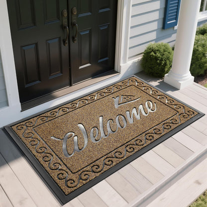 Yimobra Welcome Mat, Heavy Duty Sturdy Door Mats for Home Entrance Outdoor Indoor, Front Doormat for Outside Patio Floor Entry Porch Garage Office, Waterproof, Low Profile, 29.5x17, Black Grey