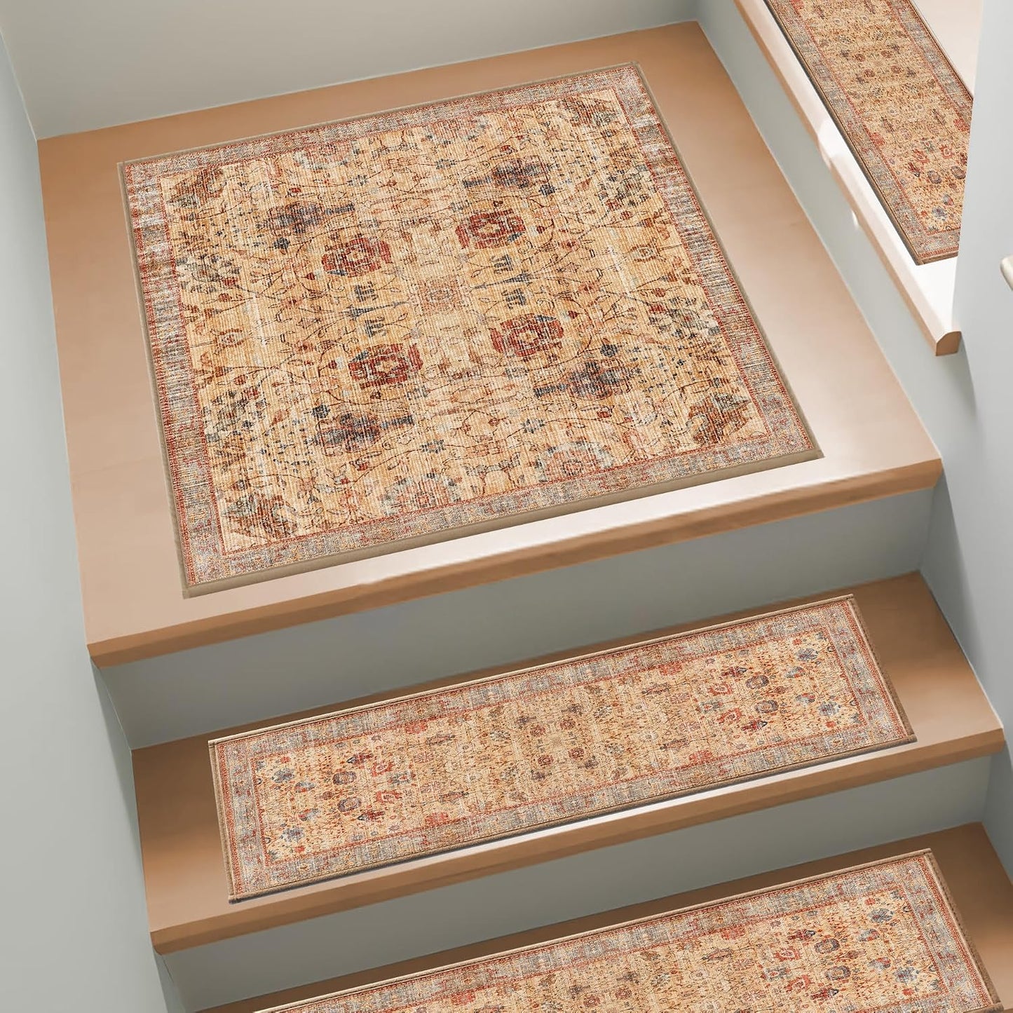Non Slip Stair Treads for Wooden Steps, 15 Pack 8"x30" Washable Carpet | 8x30 in soft chenille polyester stair treads with reusable TPE backing for indoor wood stairs, dogs, kids, and seniors