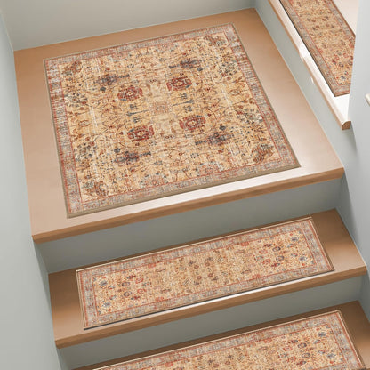 Non Slip Stair Treads for Wooden Steps, 15 Pack 8"x30" Washable Carpet | 8x30 in soft chenille polyester stair treads with reusable TPE backing for indoor wood stairs, dogs, kids, and seniors