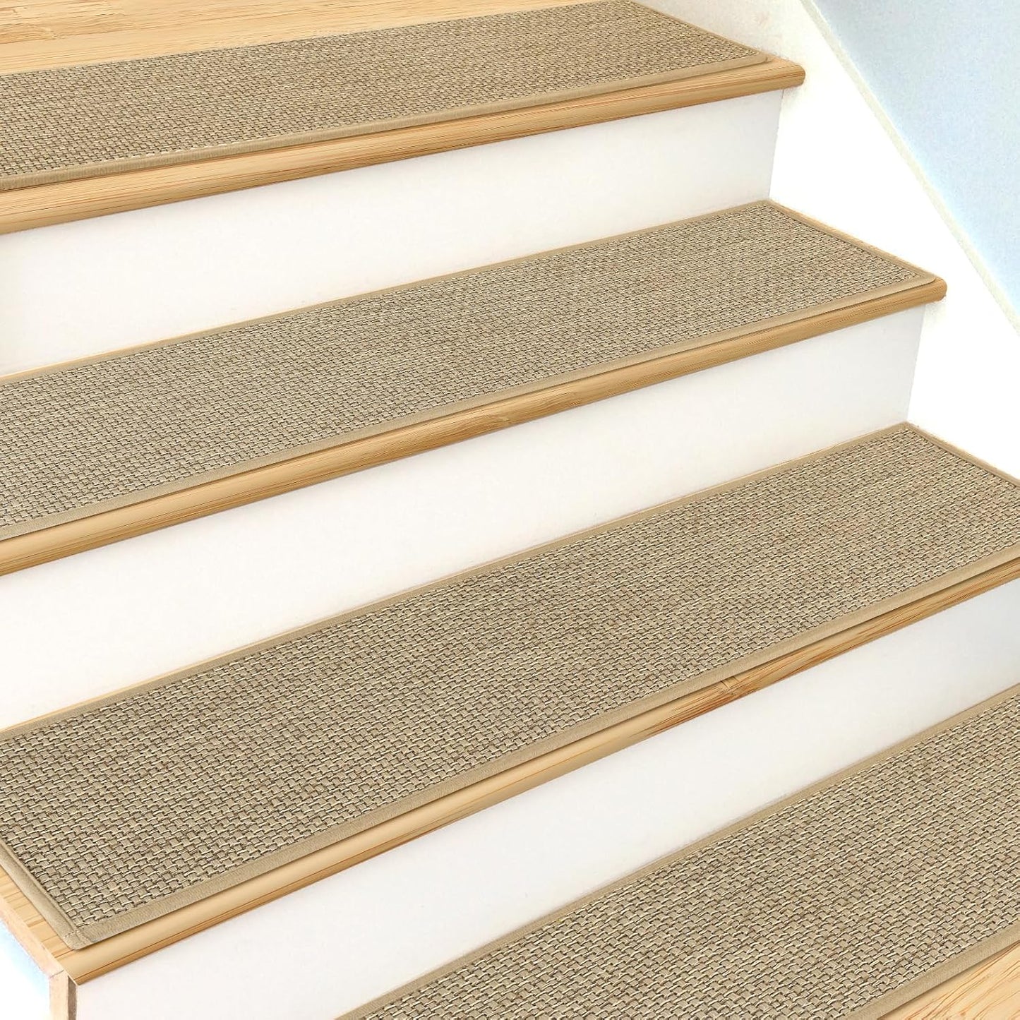 SMILOOL Stair Treads Non Slip for Wooden Steps Indoor 4 Pack 8" X 30" Carpet Stairs Runner for Wood Stairs, Stair Tread Rugs with Reusable Adhesive for Dogs Kids and Elders, Machine Washable, Brown