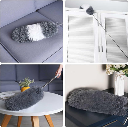 BOOMJOY Microfiber Feather Duster with Extendable Pole and Bendable Head, 100" Telescoping Duster for Cleaning Ceiling, Fan, Furniture