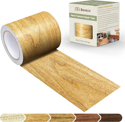 Besezx Wood Grain Repair Tape, 2.4" X15', Self Adhesive Wood Grain Repair Patch for Tables, Chairs, Baseboards, Doors, Windows, Floors, All Kinds of Furniture Renovation, Handicraft DIY. (Natural oak)