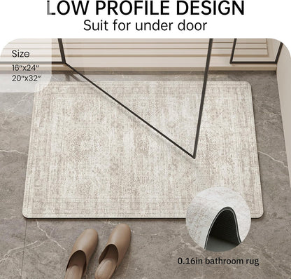 Mecko Bath Mat Rug, Rubber Non-Slip Quick Dry Absorbent Thin Bathroom Rugs Fit Under Door Bathroom Floor Mats-Shower Rug for in Front of Bathtub, Sink, Shower Room(Light Grey,16"x24")