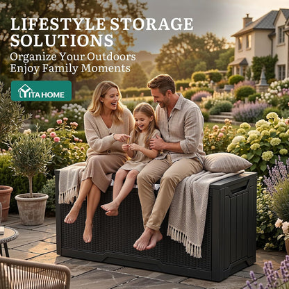 YITAHOME 100 Gallon Large Outdoor Deck Box | Waterproof Resin Storage Box, Lockable Indoor Outdoor Storage Container for Patio Furniture Cushions, Pool Accessories