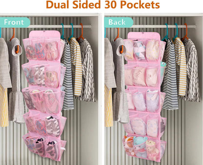 MISSLO 30 Large Pockets Dual Sided Hanging Shoe Organizer for Closet with Rotating Hanger Hanging Shoe Shelves, Grey