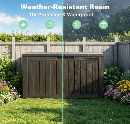 LAUSAINT HOME 320 Gallon Resin Deck Box, Package Delivery Box with Lockable Lid, Waterproof Outdoor Storage Box For Garden Tools, Patio Cushions(320 Gallon,Black)