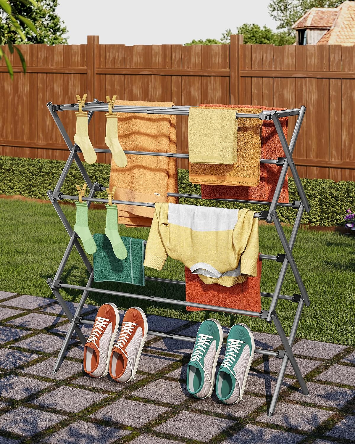 APEXCHASER Drying Rack Clothing - 3 Tier Metal Clothes Drying Rack Collapsible, Laundry Drying Rack Expandable, Small Clothe Airer for Baby Clothes Towel Bib Sock Indoor Outdoor Use(White)