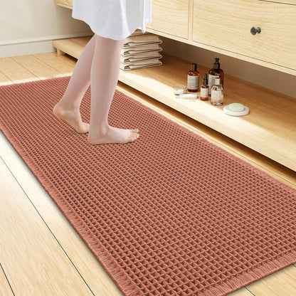 Smiry Waffle Bath Mat 30x20, Extra Soft Absorbent Bathroom Rugs, Non Slip Machine Washable Quick Dry Bath Rugs for Bathroom Floor, Tub, Shower, Home Decor Accessories, Brown