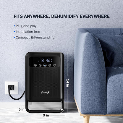 Frizzlife DH80 Air Dehumidifier, 135oz Water Tank W/Purifying Function, Quiet Small Dehumidifiers With Sleep Mode For Home, Bedroom, Bathroom, Basement W/Auto Shut Off, 7 Colors LED Light, White