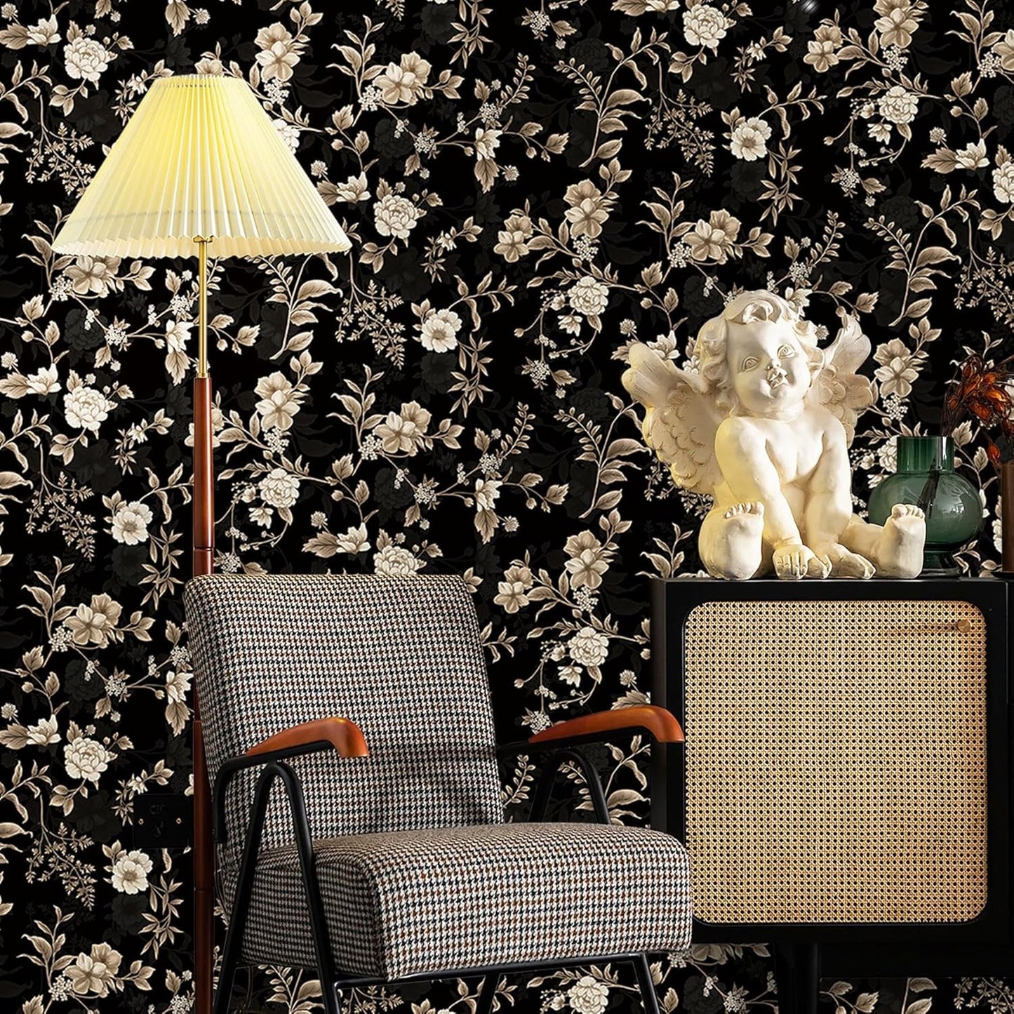 Dimoon 17.3" X 78.7" Peel and Stick Wallpaper Floral Contact Paper Boho Beige White Renter Friendly Natural Wall Paper Waterproof Removable Self Adhesive Wallpaper for Bedroom Livingroom Vinyl Roll