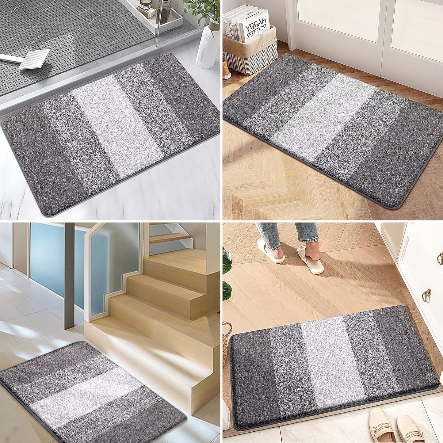 Kitinjoy Indoor Outdoor Door Mat, 32x20 Non-Slip Absorbent Dirt Trapper, Low-Profile Washable Inside Entrance Front Floor Mat, Sturdy Soft Entry Doormats for Entryway, Grey