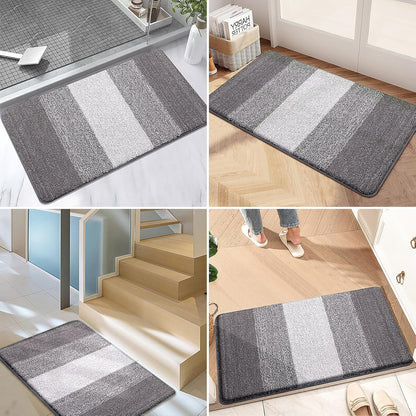 Kitinjoy Indoor Outdoor Door Mat, 32x20 Non-Slip Absorbent Dirt Trapper, Low-Profile Washable Inside Entrance Front Floor Mat, Sturdy Soft Entry Doormats for Entryway, Grey