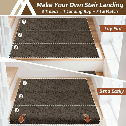 Self Adhesive Bullnose Carpet Stair Treads Non Slip,Grey,11"x30",3 Pack | Pet Friendly, Peel and Stick Stair Treads for Wooden Steps, Washable Stair Runner for Kids Elders, Edge Protection