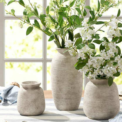 Ceramic Flower Vase, Small Rustic Farmhouse Vases Home Decor, Short Pottery Decorative Pampas Vase for Table Living Room Entryway Mantel Bookshelf Bedroom Bathroom Kitchen - 6" W