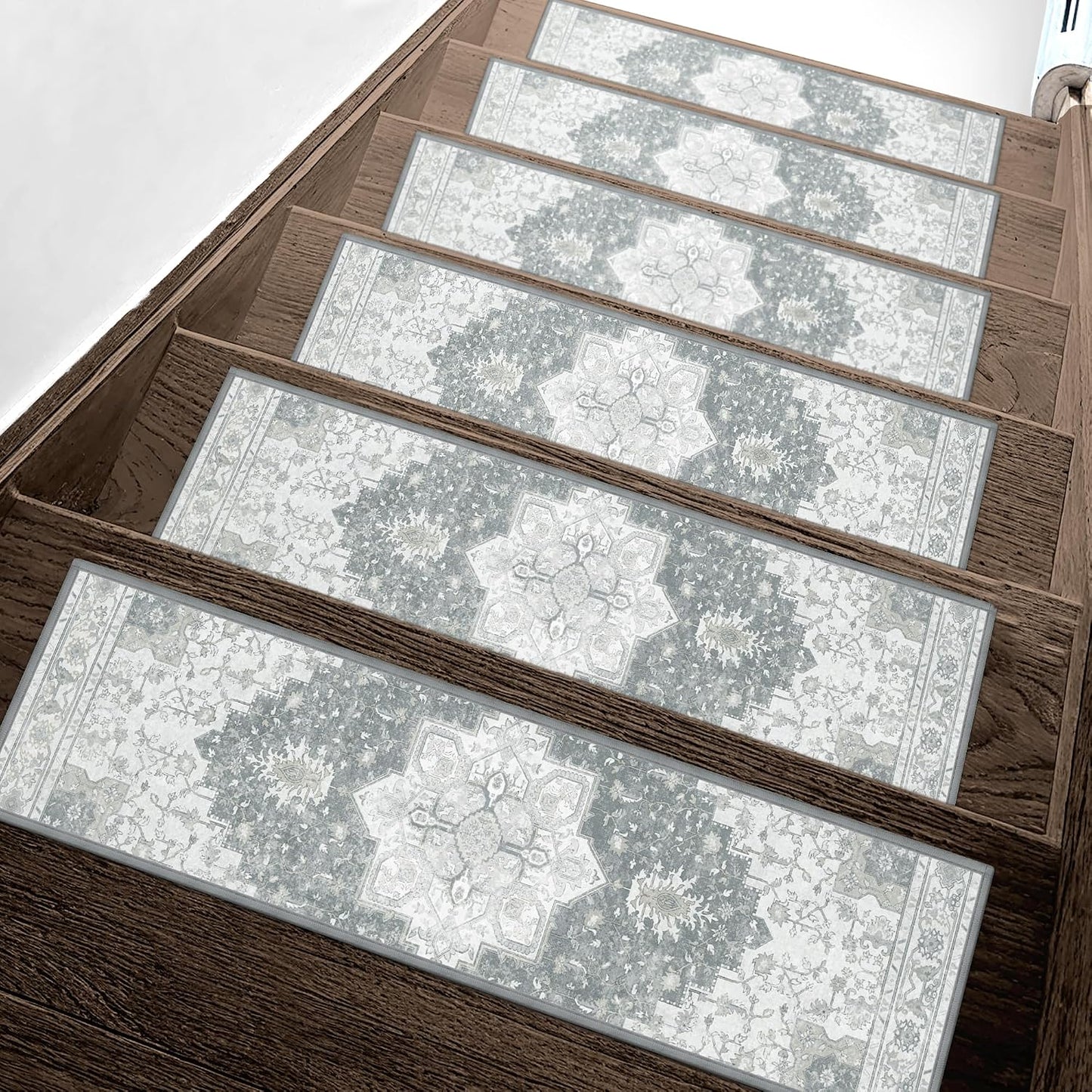 sarben Non Slip Stair Treads for Wooden Steps 15PCS - 8"x30" Indoor Safety Carpet, Edging Mats with TPE Adhesive Backing, Pet and Elderly Friendly Stair Rugs (Taupe) - Colors A