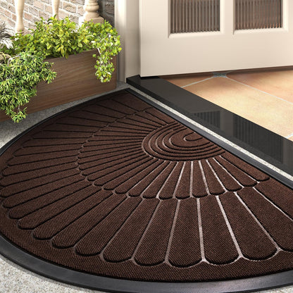 tchdio Door Mat Outdoor Indoor Entrance Doormat-Semicircular Durable Rubber Non Slip Front Door Mat for Outside Inside Entry Entryway Dirt Trapper WelcomeMat for Muddy Paws and Shoes-Black 17”x30”