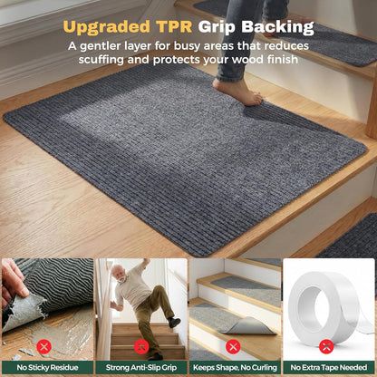 MBIGM 8" X 30" (15 in Pack) Nonslip Carpet Stair Treads Non-Skid Safety Rug Slip Resistant Indoor Runner for Kids Elders & Pets with Reusable Adhesive - Brown - Non Slip Stair Treads Indoor