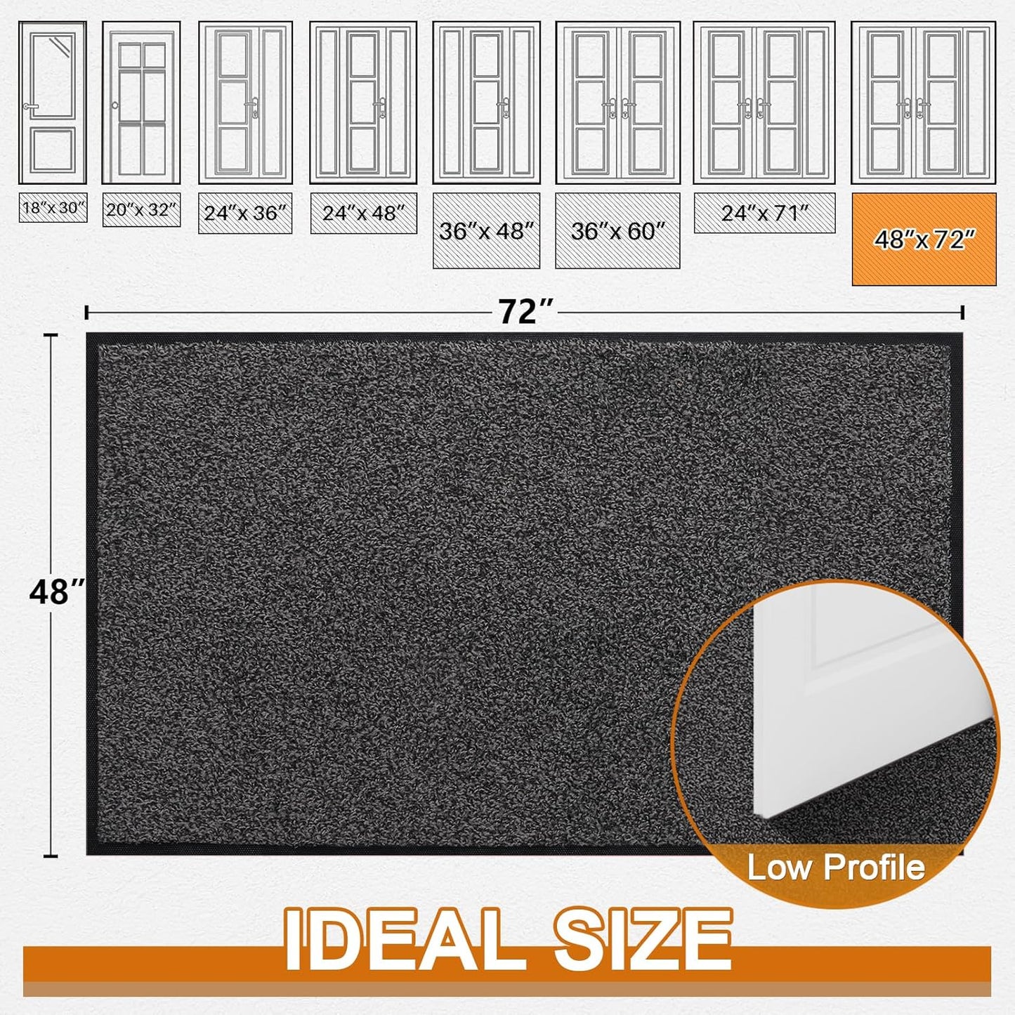 Mibao Front Door Mat, Dirt Trapper Welcome Mat for Outdoor Indoor, Non-Slip Waterproof Doormat, Durable Machine Washable Low Profile Entry Rug for Back Door Outside Patio Porch, 29.5" x 17", Grey