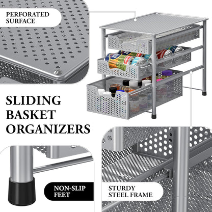 Simple Houseware Stackable 2 Tier Sliding Basket Organizer Drawer, White
