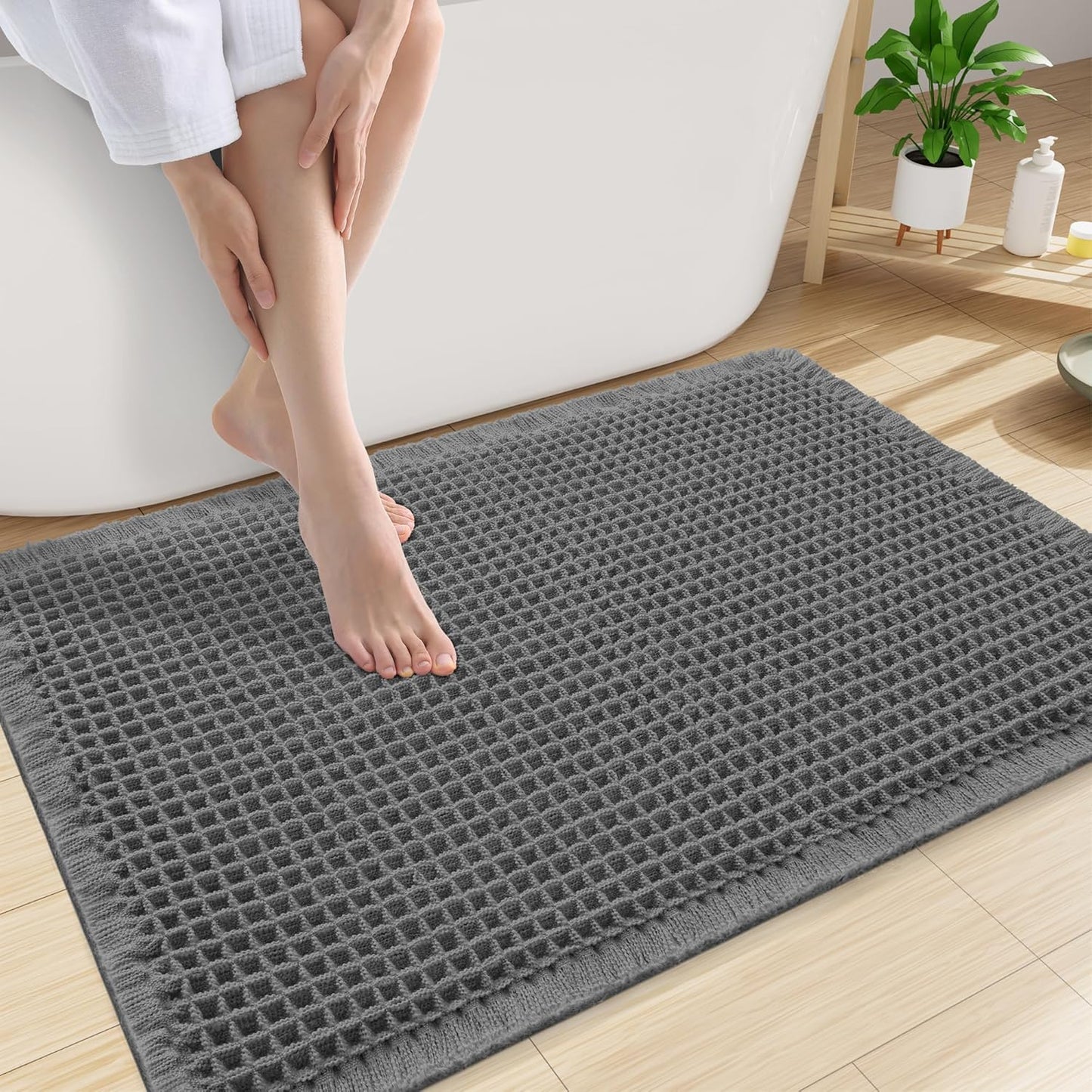 Smiry Waffle Bath Mat 30x20, Extra Soft Absorbent Bathroom Rugs, Non Slip Machine Washable Quick Dry Bath Rugs for Bathroom Floor, Tub, Shower, Home Decor Accessories, Brown