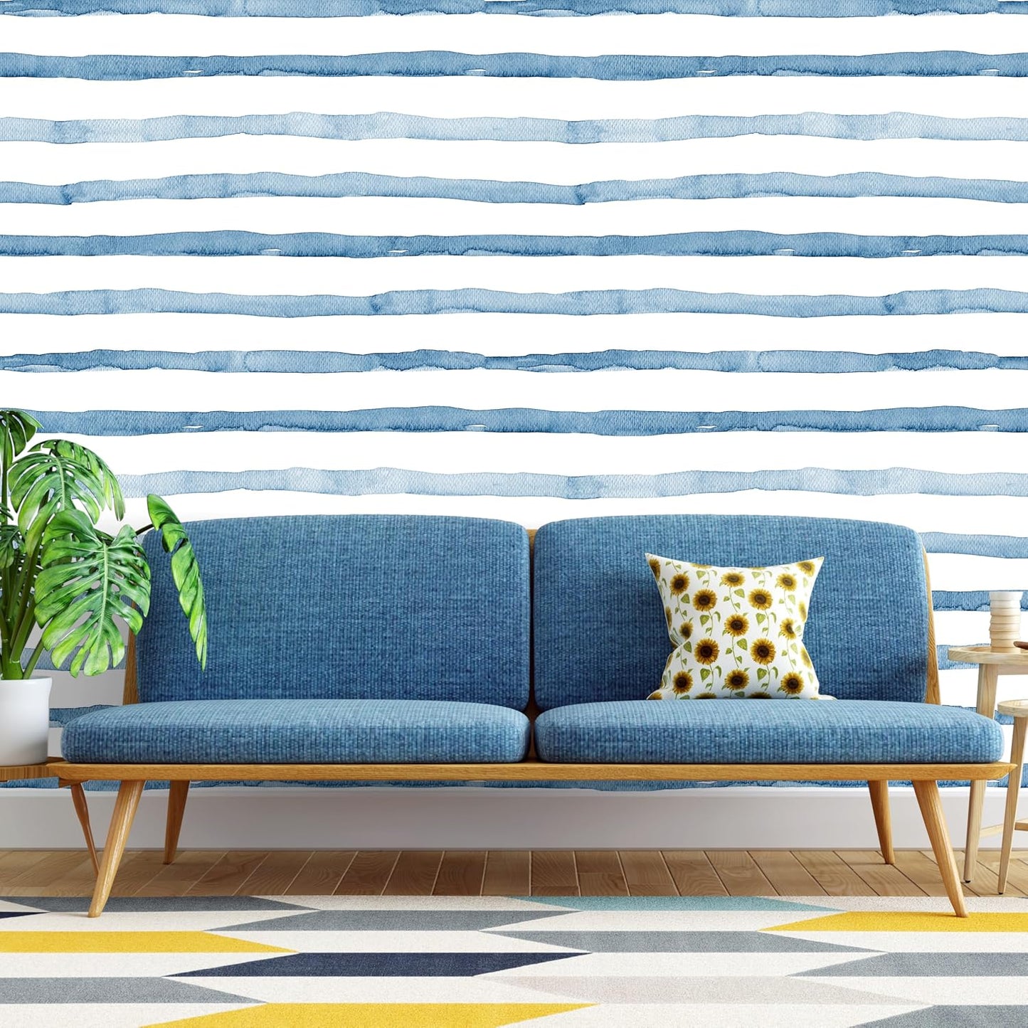 HAOKHOME Blue Wallpaper Peel and Stick Wall Paper Striped Coastal Boho Removable Indigo Blue/White Vinyl Self Adhesive for Bathroom Decor 17.7in x 32.8ft