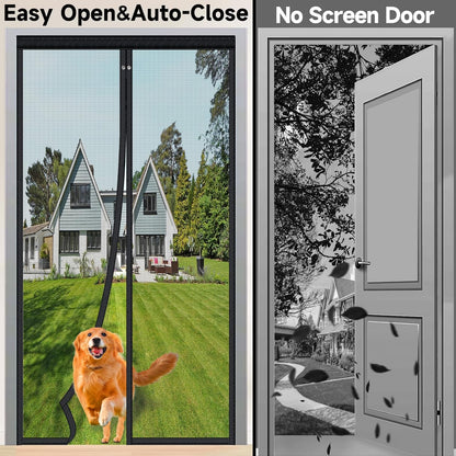 HOFUDON Upgraded Magnetic Screen Door Mesh, Full Strip Magnets, Heavy Duty Fiberglass Mesh, Door Screen Magnetic Closure for Single Door Size 32 x 80 Inch, Screen Door Size 35 x 82 Inch Black