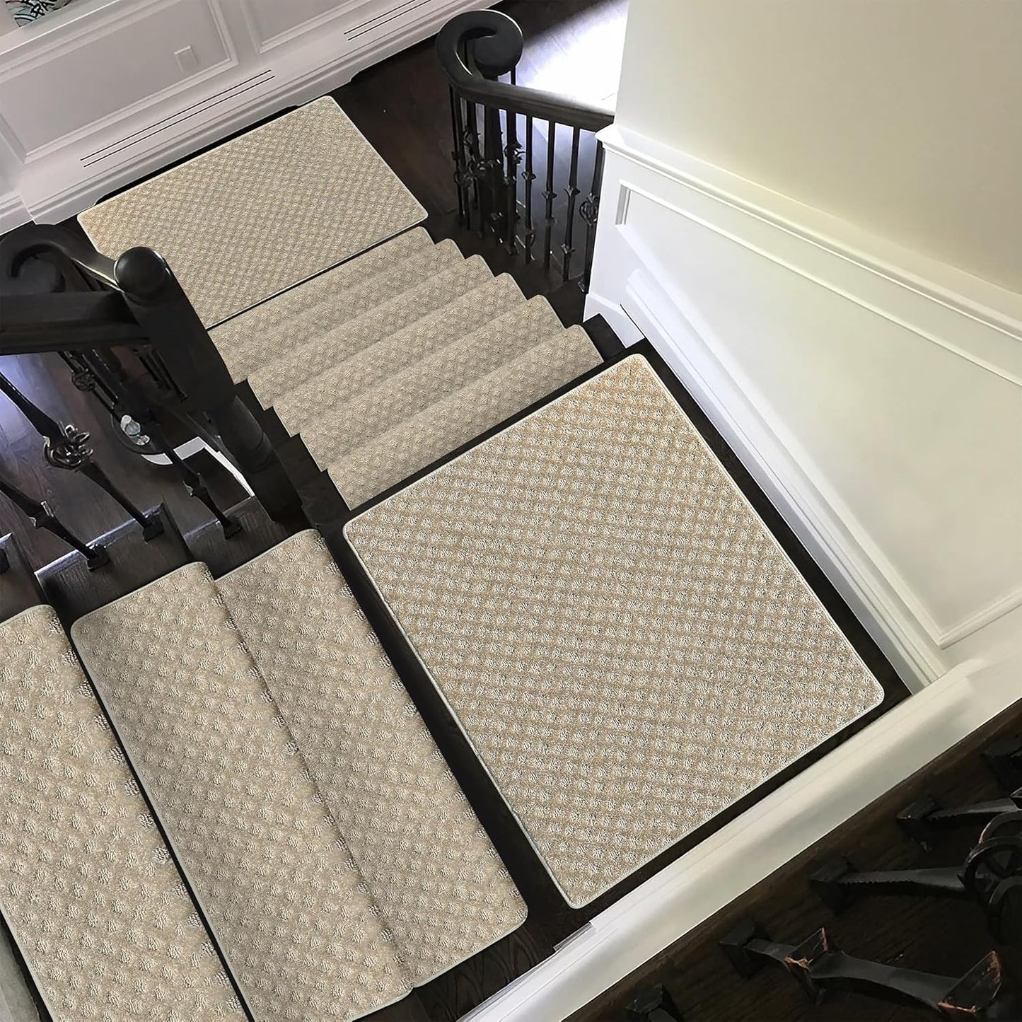 PURE ERA Carpet Stair Treads Tape Free Non Slip Indoor Stair Carpet Stair Protectors Pet-Friendly Non-Slip Skid Resistant Washable Reusable 8" x 30"(2 Pieces,Black)