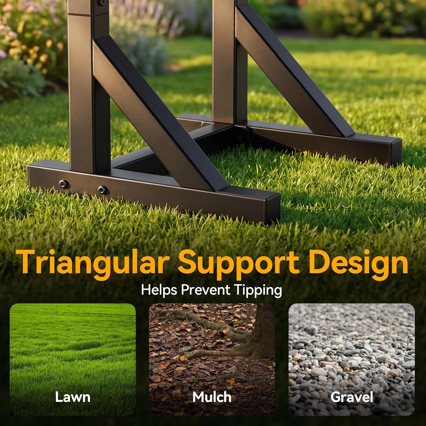 Garden Hose Holder Stand, Freestanding Heavy Duty Metal Hose Holder with Stable Base and Tool Hooks, Rustproof Water Hose Storage Rack for Outside Yard Lawn
