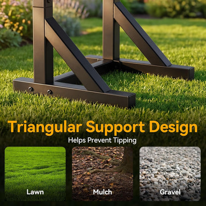Garden Hose Holder Stand, Freestanding Heavy Duty Metal Hose Holder with Stable Base and Tool Hooks, Rustproof Water Hose Storage Rack for Outside Yard Lawn