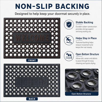 ROOM127 Outdoor Doormat 28.3 x 17.3 in, Rubber Scraper Entry Mat | Heavy Duty 3-Zone Cleaning, Absorbent Strips, Open Drainage, Non Slip Low Profile for Front Door, Patio, Garage & Mudroom