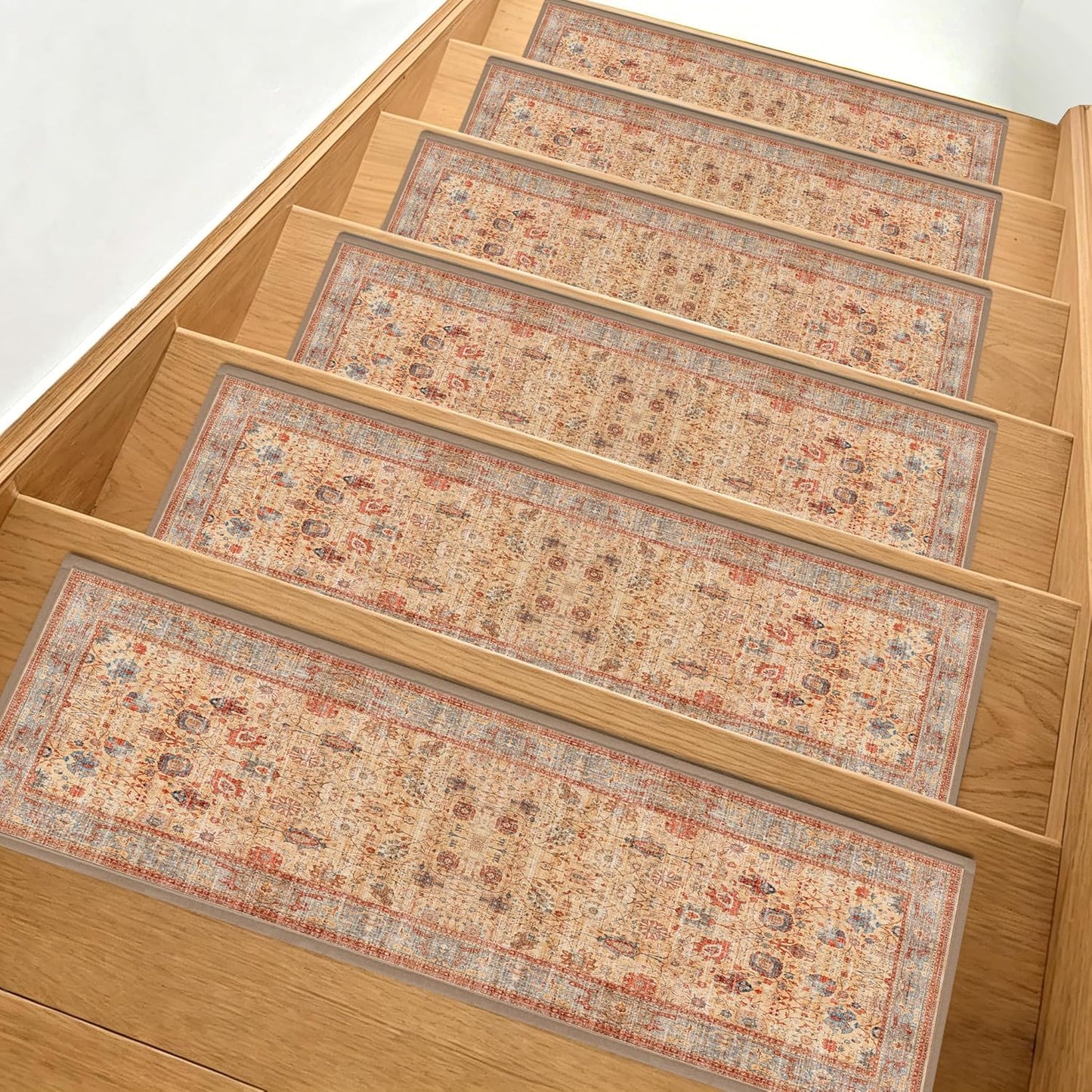 Non Slip Stair Treads for Wooden Steps, 15 Pack 8"x30" Washable Carpet | 8x30 in soft chenille polyester stair treads with reusable TPE backing for indoor wood stairs, dogs, kids, and seniors