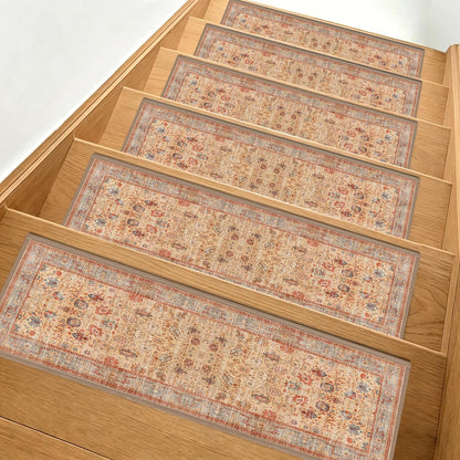 Non Slip Stair Treads for Wooden Steps, 15 Pack 8"x30" Washable Carpet | 8x30 in soft chenille polyester stair treads with reusable TPE backing for indoor wood stairs, dogs, kids, and seniors
