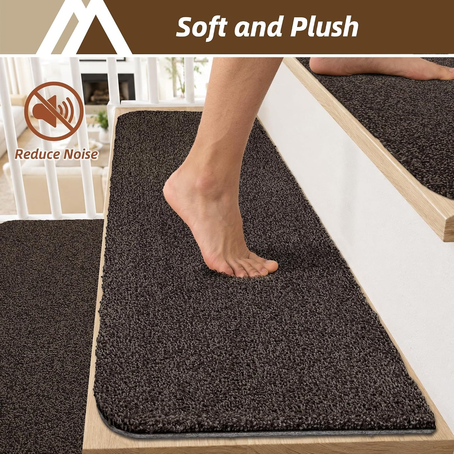 COSY HOMEER Stair Treads for Wooden Steps Non-Slip Carpet Mat,4pcs,Brown | Cut to Size,Peel and Stick,Washable,Residue Free,Self Adhesive,Stair Runner for Kid Elder Pet,28“x9”Carpet Stair Treads