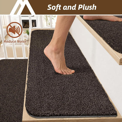COSY HOMEER Stair Treads for Wooden Steps Non-Slip Carpet Mat,4pcs,Brown | Cut to Size,Peel and Stick,Washable,Residue Free,Self Adhesive,Stair Runner for Kid Elder Pet,28“x9”Carpet Stair Treads
