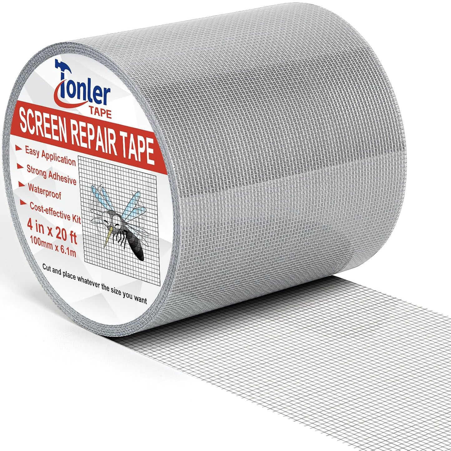 Window Screen Repair Tape 2 in x 40 FT Fiberglass Strong Adhesive Screen Patch, Waterproof Mesh Repair Kit for Window & Door Screen Holes Tears - Gray