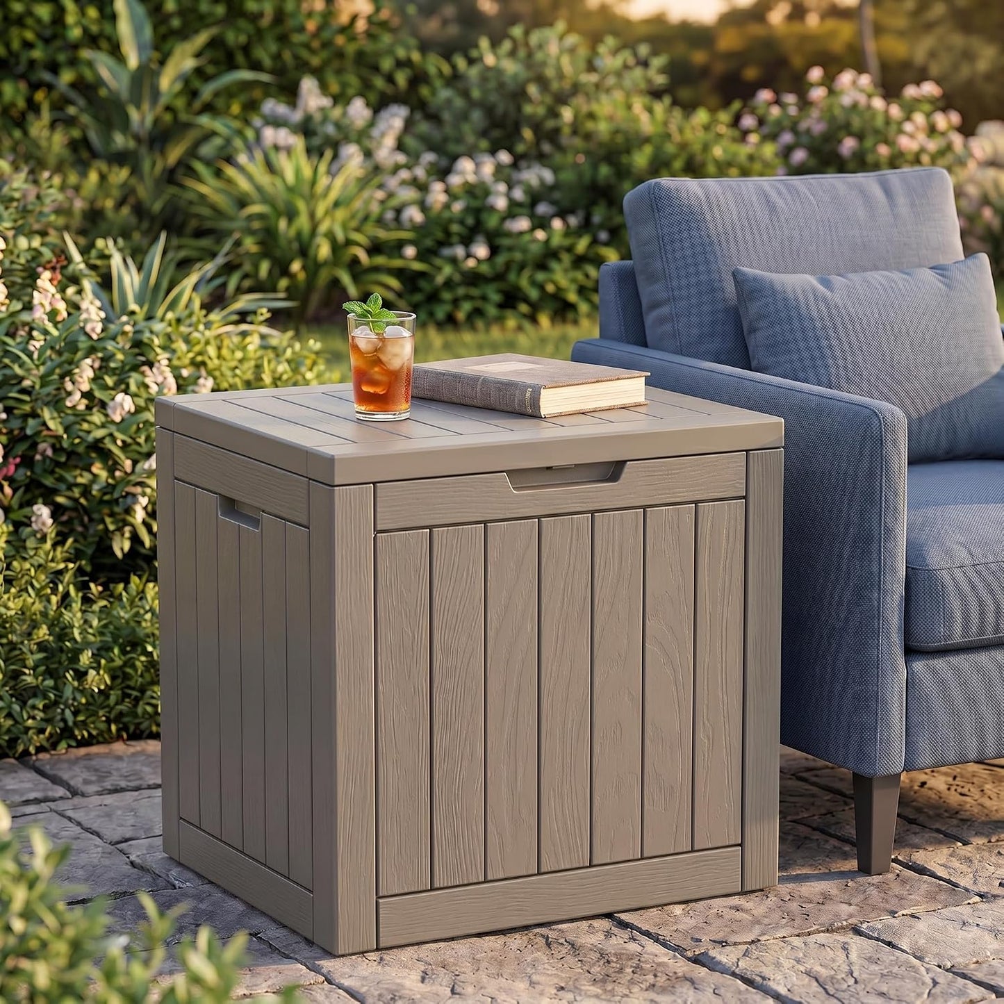 NicBex 30 Gallon Deck Box, Waterproof Resin Outdoor Storage Box Lockable for Patio Furniture, Fade Resistant Patio Side Table & Organizer for Garden Tools, Pool Floats, Outdoor Cushions, Black