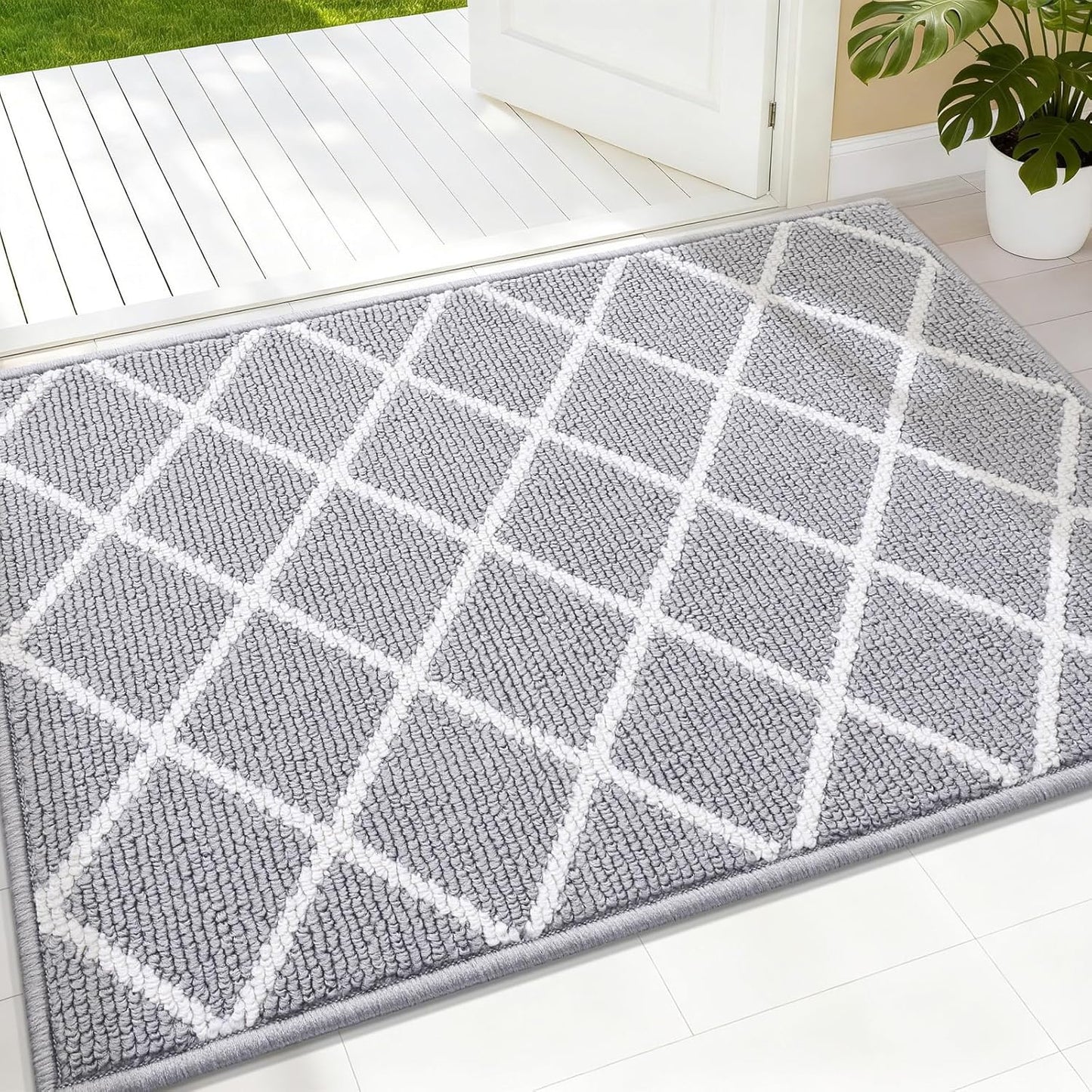 Finchitty Indoor Door Mat, Dirt Resistant and Absorbent, Low-Profile, Non-Slip, Washable Inside Floor Mats for Front Door, Back, and Entrance, 32" x 20", Grey